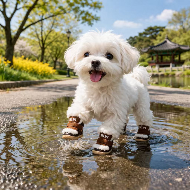 가을겨울 강아지 신발 겨울 외출용 방한화 소형견 강아지 발보호 방수 미끄럼방지 신발 4개, 브라운