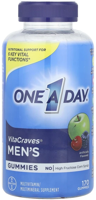 One-A-Day 남성용 VitaCraves 종합비타민/종합미네랄 보충제 구미젤리 170개, OneADay남성용VitaCraves종합비타민종합미네랄, 1개 - 쿠팡