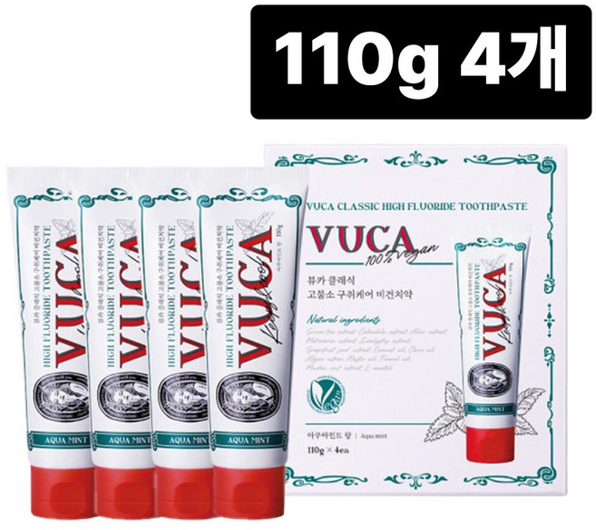 뷰카 클래식 고불소 구취케어 치약, 110g, 4개