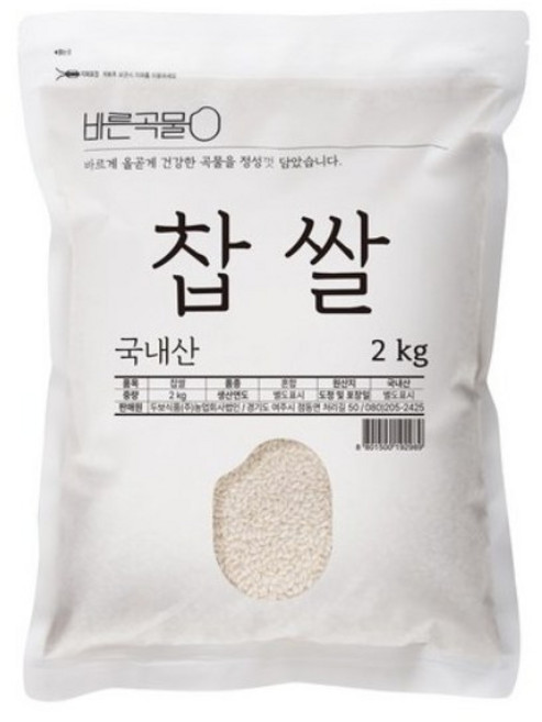 바른곡물 국산 찹쌀, 1개, 2kg