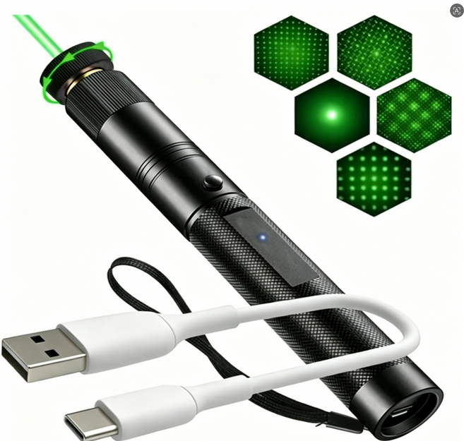 RAILLIN USB 충전식 강력 장거리 포인터 손전등, 그린, 3개
