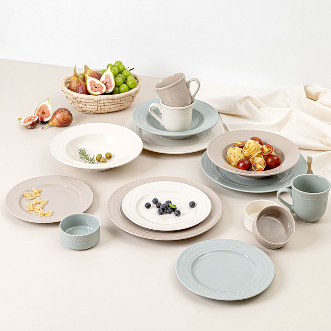 밀양 도자기 홈세트 5P 파스타볼 플레이트 접시 소스볼 머그컵, 1세트, 아이보리