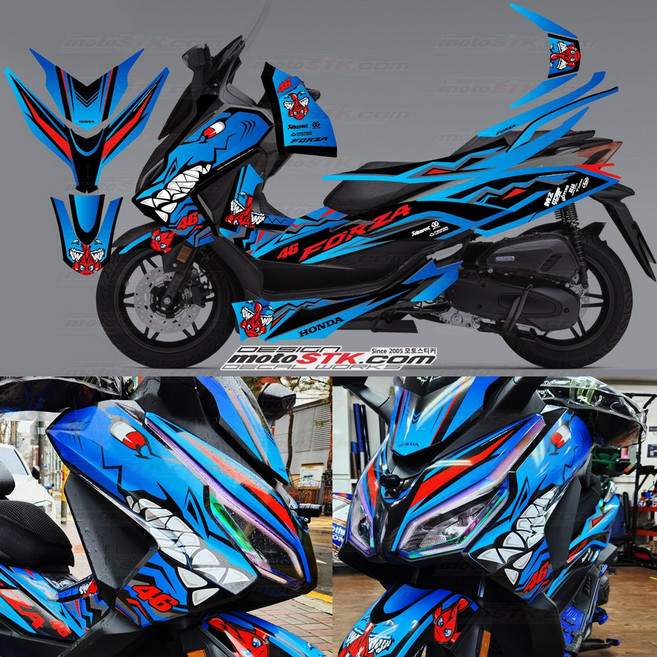 혼다 포르자350 포르자300 스티커 튜닝 데칼 FORZA 샤크 블루 오토바이데칼 세트, 포르자350 23년 이상, 휠라인 추가 O, 1개