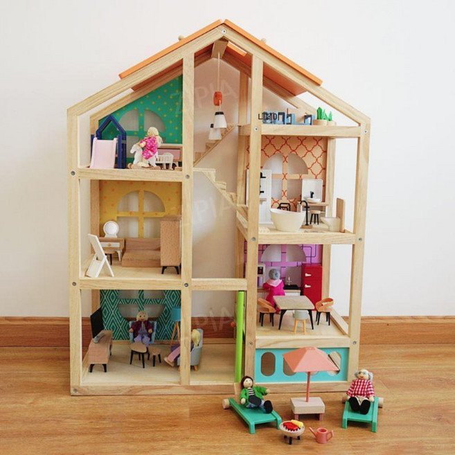 ZIPIA 원목 인형의 집 돌하우스 하우스 놀이 인형 가구, Q. 대형인형방풀세트