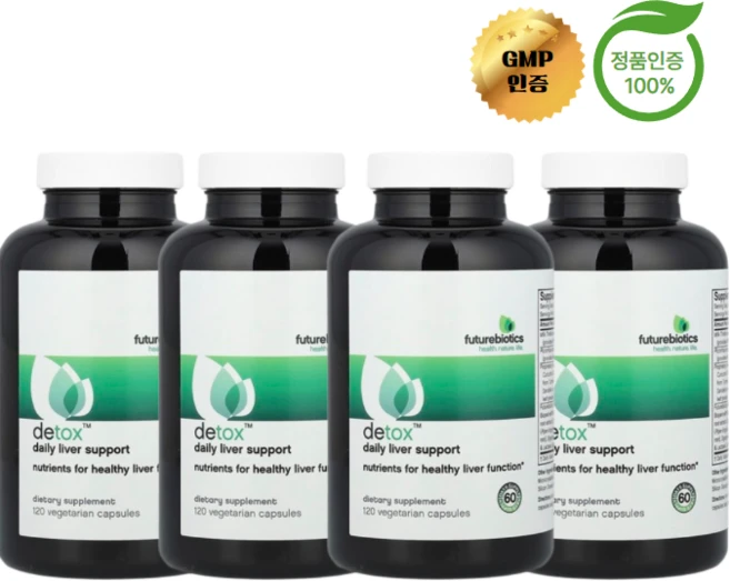 퓨쳐바이오틱스 디톡스 데일리 리버 써포트 120 베지캡슐, 4병, 120정 - 쿠팡
