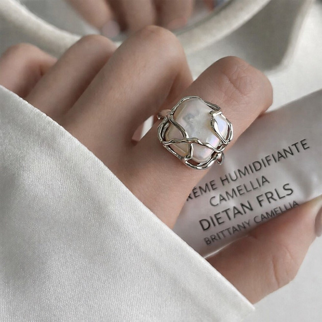 NAROQ 비정형 볼드 물방울 웨이브 자개 오픈링 컬렉션 반지 실버925은도금 [3종]