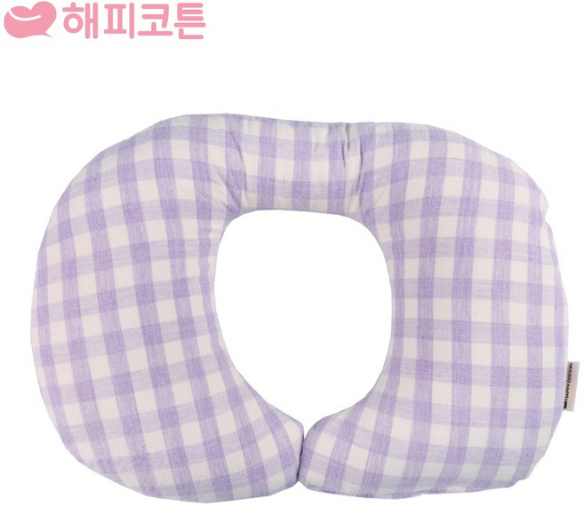 해피코튼 아기 목쿠션 자동차 유모차, 파스텔체크 퍼플