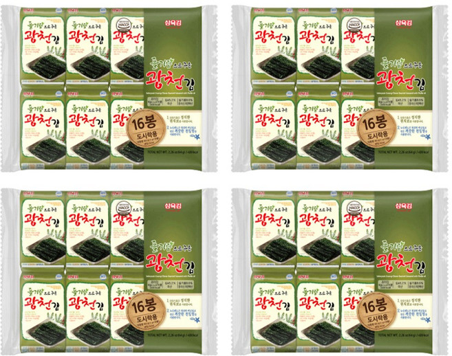 삼육김 광천들기름으로 구운김 녹차 파래 재래 도시락김, 들기름김, 4봉, 64g