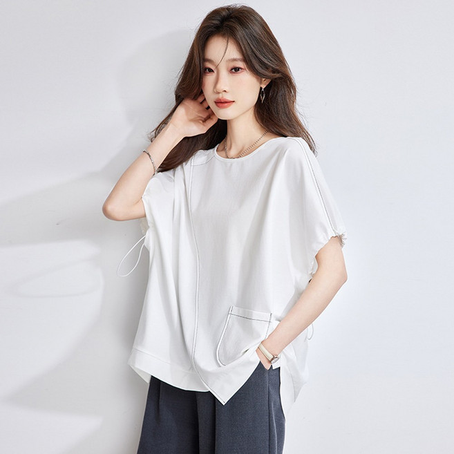 yuviny (유비니) 루즈핏 린넨 반팔 블라우스 여성 여름 오버핏 티셔츠 DX0003