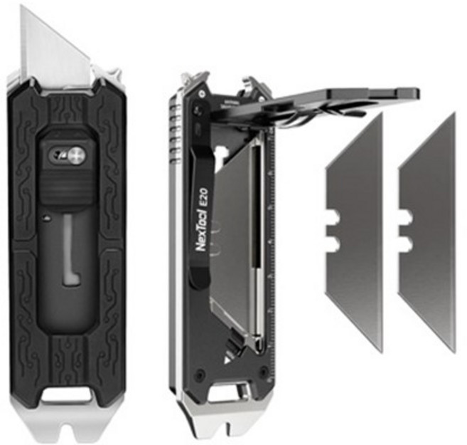 넥스툴 NEXTOOL Explorer E20 [한강사 A/S가능 시리얼 넘버] / 유틸리티 툴 / 블레이드 교체 시스템 / 8가지 기능, 본품 1개+교체용 칼날 마름모형 (10개입), 1개