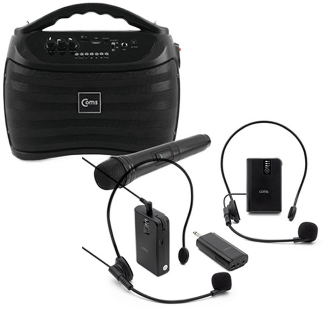 Coms 휴대용 블루투스 스피커 무선 마이크 30W앰프 KY201세트(버스킹 노래방 겸용), AP7207(무선듀얼 거치세트)