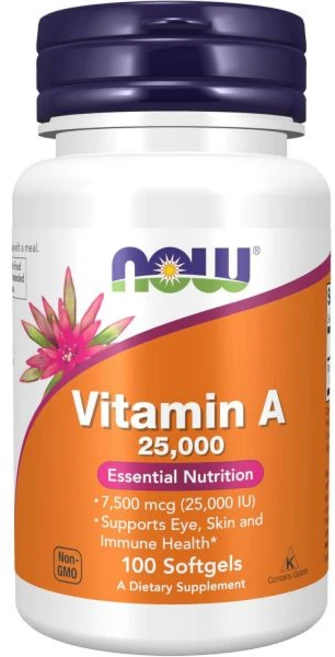 NOW 보충제 비타민 A(생선 간유) 25 000 IU 필수 영양제 소프트젤 250개, 100 Count (Pack Of 1), 1개, 100정 - 쿠팡