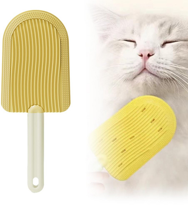 [더알파/고양이빗] 2in1 양면 기능성 저자극 실리콘 브러쉬 반려동물용 브러쉬+소파-카펫 털 청소 겸용, 1개, 노란색