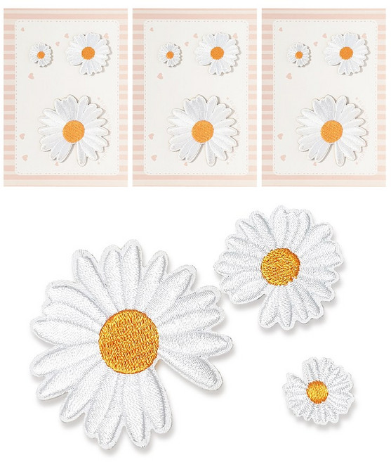 알파벳샵 데이지꽃 플라워자수 가방꾸미기 스티커 패치 와펜 3종 3세트