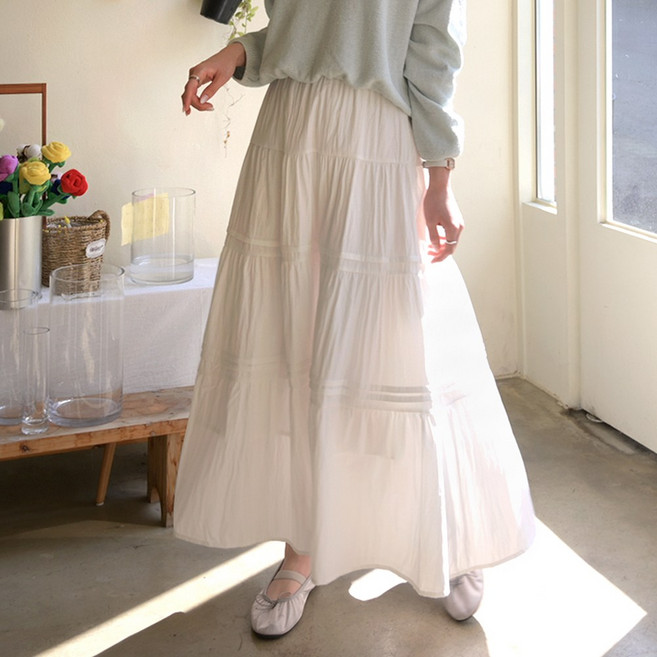 데일리앤 아이네 플레어 셔링 롱 스커트 A라인 캉캉 밴딩 치마 봄 가을