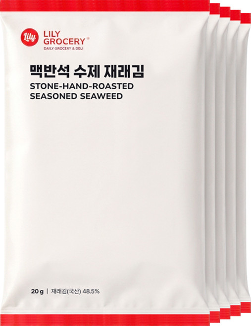 릴리그로서리 릴리네김 맥반석 수제 재래김 구운 조미김 전장김, 20g, 5개