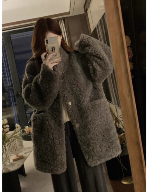 羊羔毛皮毛一體環保皮草外套女 秋冬寬鬆毛毛大衣