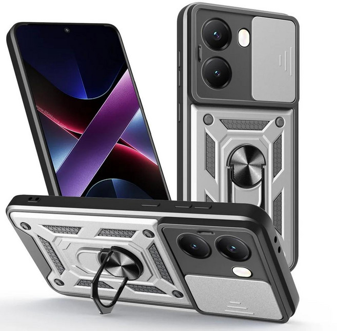 하이브리드 메탈 링 홀더 커버 카메라 보호 케이스, 1개, 5. Silver / J. For Poco X6 Pro