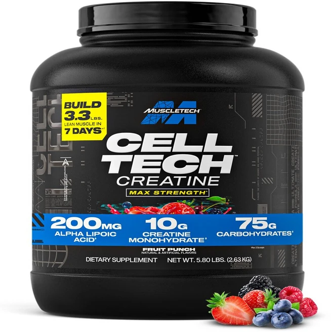 MuscleTech 퍼포먼스 시리즈 CELL-TECH 가장 강력한 크레아틴 포뮬라 과일 펀치 2.63kg, 1개 - 쿠팡