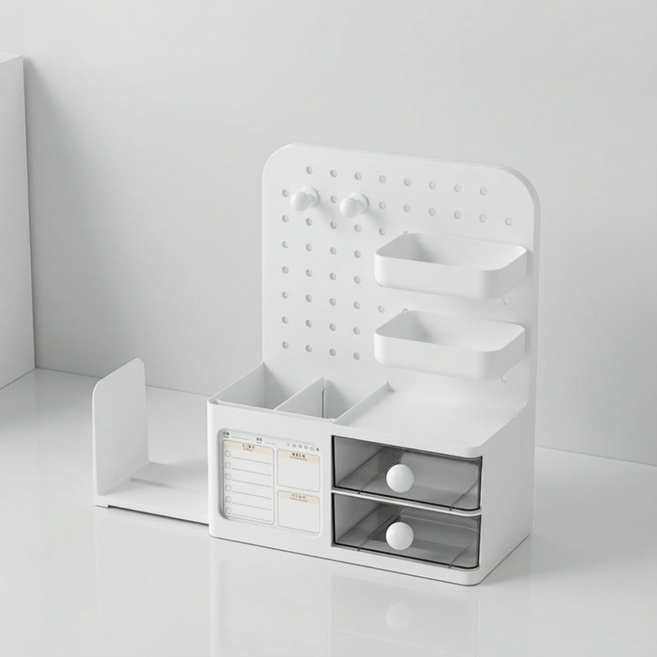 투원 사무실 데스크 올인원 책꽂이 펜꽂이 서류 사무용품 정리, 1개, 화이트