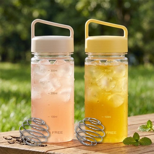 위드 눈금 쉐이커보틀 핸디 손잡이 트라이탄 물병 2P, 1세트, 350ml, 아이보리,옐로