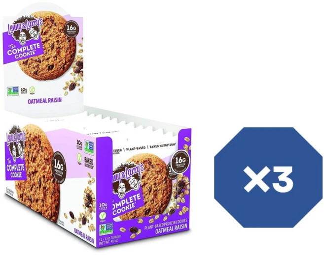 Lenny & Larrys The Complete Cookie 오트밀 건포도 4oz 1팩에 12개입 X3 식물성 단백질 비건 쿠키 - 쿠팡