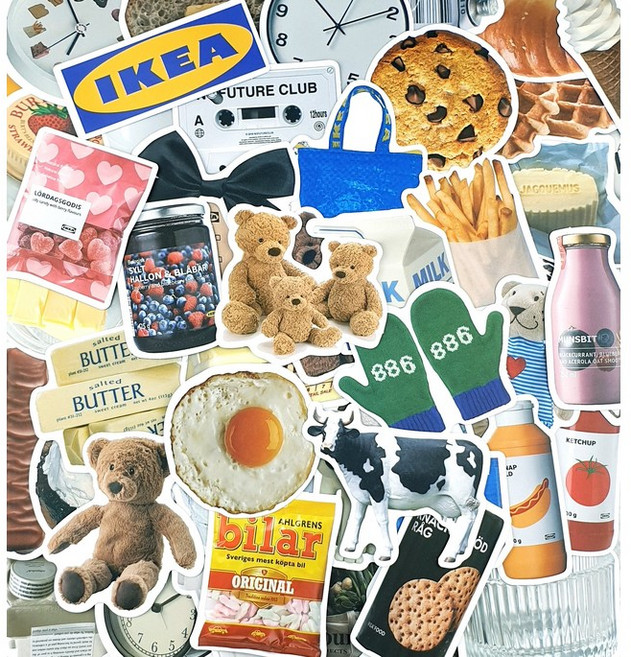 코요아칸 귀여운 다꾸스티커 세트 오브젝트 다이어리꾸미기 힙한 하이틴 노트북 음식 인스, 08.H형/60장