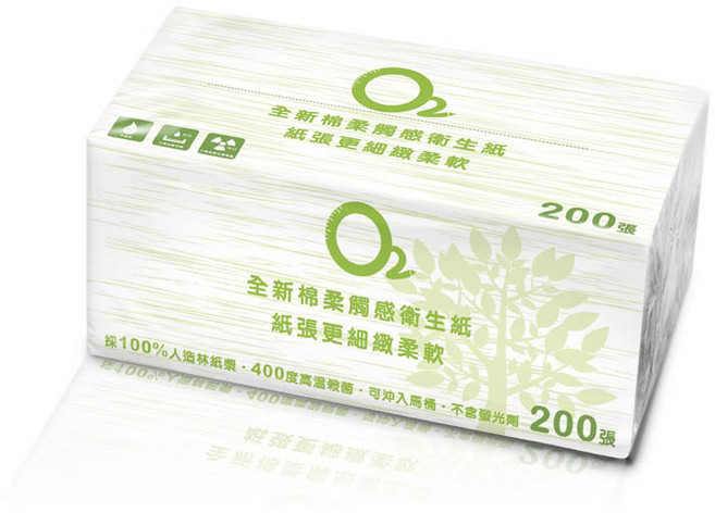 O₂ 全新棉柔觸感衛生紙 紙張更細緻柔軟 200張, 1個