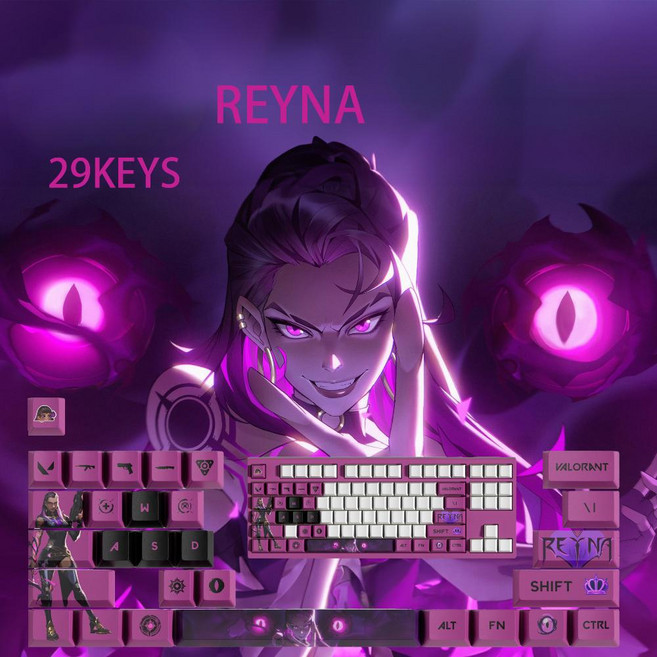 SimHm 발로란트 키캡 스킬 세트 기계식 키보드 PBT 포인트 커스텀게이밍 굿즈 valorant keycaps Esc, 29 KEYS, 레이나reyna