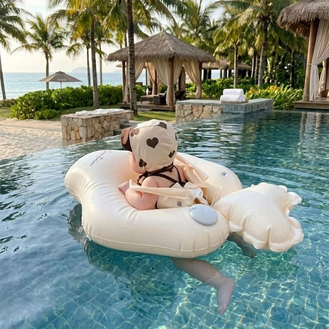 스윗스윔 감성 베이비 유아 아기물놀이 하트튜브 6개월 돌아기 엎드려튜브, 1개, 크림베이지