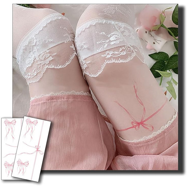 INKARTLINK 15일 지속 타투 스티커 리본 라인 2매 세트 귀여워. 세련된 일시적인 바디 스티커 일시적인 타투 스티커 파티용 행사에 최적