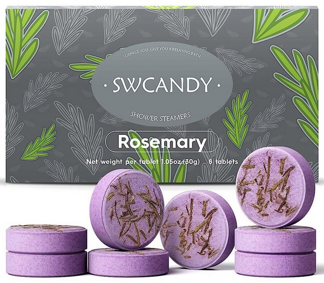 SWCANDY Shower Steamers 아로마테라피 생일 선물 여성용 여행 필수품 레몬 8개 배쓰밤 샤워밤 자연 추출물 에센셜 오일 휴식 홈 스파 253464, Rosemary