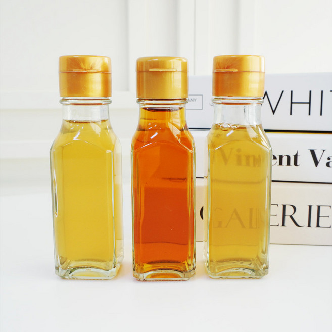 미르코리아 FN75S 투명 사각 참기름병 75ml 2P 밀폐 소스병 간장 오일병 선물용, 01.FN75S 원터치캡_옐로우