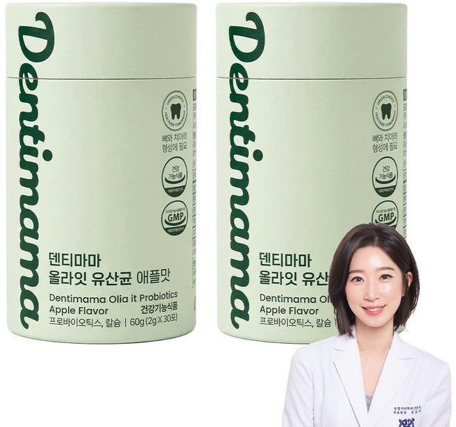 [치과의사 개발] 덴티마마 올라잇 유산균 애플맛, 60g, 2개