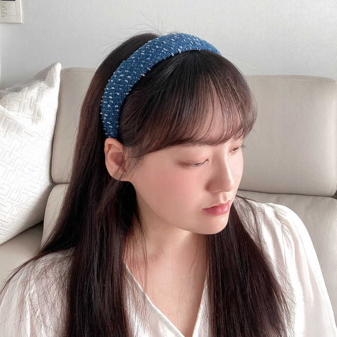 데님 트위드 머리띠 여성 데일리 헤어밴드 넓은 심플
