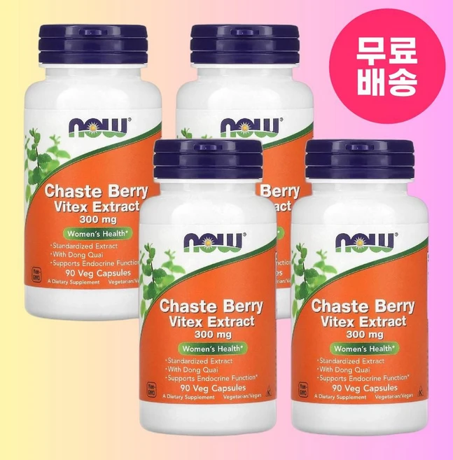 나우 푸드 체이스트베리 바이텍스 추출물 300mg 베지 캡슐 90정 4개, 4팩 - 쿠팡