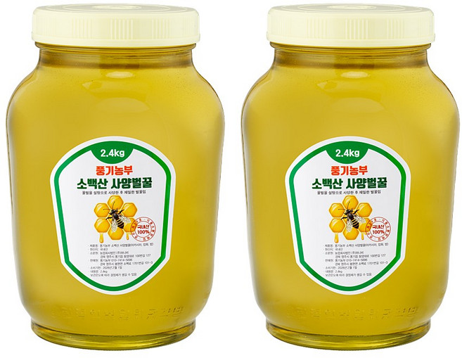 풍기농부 소백산 사양아카시아꿀 2.4k+2.4k (2병세트), 1EA, 2.4kg, 2개