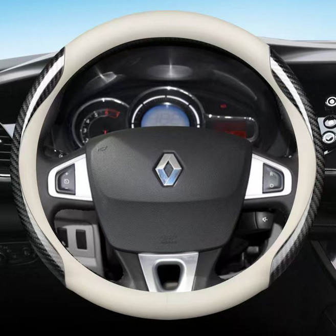 르노 전차종 호환 프리미엄 나파 가죽 카본 핸들커버, 원형, 베이지 카본