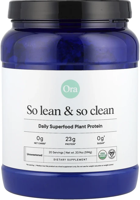 새해 건강을 선물하세요 Ora So Lean & So Clean 데일리 슈퍼 푸드 식물성 단백질 무가당 594g(20.9oz) 특별관리진행, OraSoLeanSoClean데일리슈퍼푸드식물성단백질무, 594g, 1개 - 쿠팡