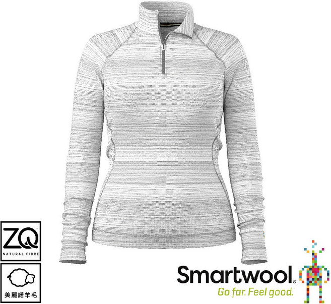 SmartWool 女 Thermal 美麗諾羊毛長袖拉鍊T 淺灰色