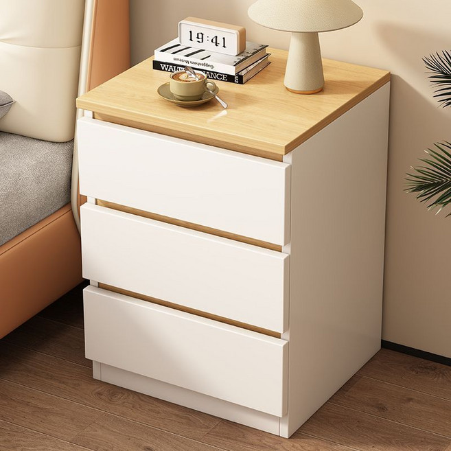 BYOU 침실 침대 협탁 원목 2단 서랍장 거실 수납장, 3단, 화이트+원목색