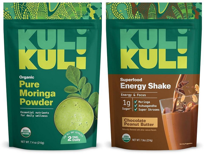 Kuli Kuli Moringa Oleifera 유기농 잎 파우더 & 그린 스무디 100% 순수 USDA 인증 및 GMO 프리 모링가 파우더 스무디 차 및 음식에 적합, 9.05 Ounce (Pack of 2)