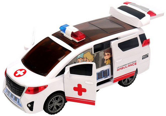 경찰차 구급차 자동차 장난감 작동완구 360도 자동 회전 응급 반짝이는 미러볼 LED 미니카 아이 선물, 구급차밴, 1개