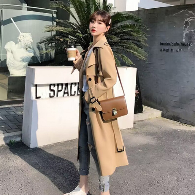 美韓汇衣娇 風衣女 韓系英倫風中長款外套