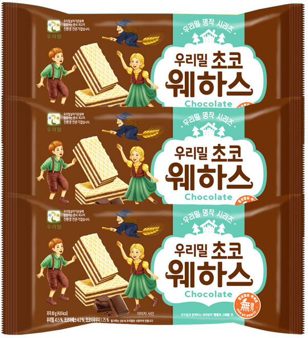 우리밀 초코 웨하스, 80g, 3개