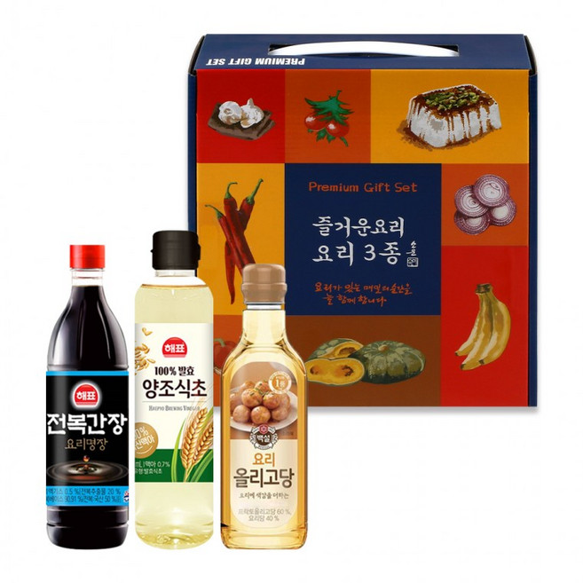 프리미엄 오일 선물세트 3종[진간장500ml+양조식초500ml+요리 올리고당500g], 1개, 상세페이지 참조ml