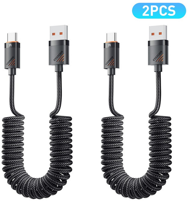ESSAGER PD 100W 코일 스프링 USB C타입 7A 고속충전 케이블 2개입, 2개, 1.8m