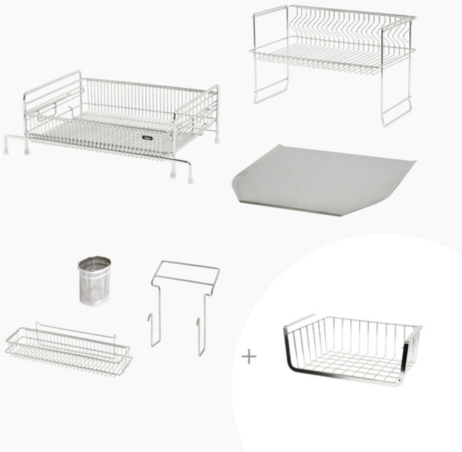 아이넥스 클린엣지5.0 식기건조대 세트, 3단, 1개, 실버, 3단