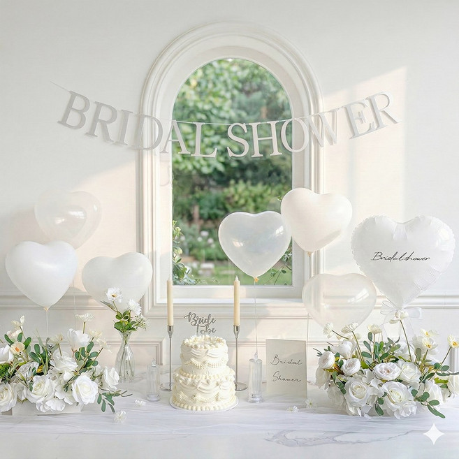파티몬 브라이덜샤워 하트 풍선 소품 가랜드 홈 파티 용품 슬림 심플 화이트, 1개, 브라이덜샤워 슬림 심플 풍선 8종 - 화이트