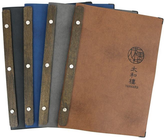 통가죽 우드스틱 메뉴판 4종 A4 카페 커피숍 레스토랑 병원 메뉴북, 브라운 우드스틱 메뉴판, 6p(3장)